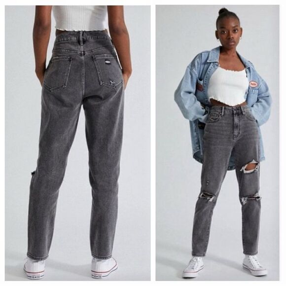 PacSun Mom Jeans Ripped Faded Black 29 High Rise Distressed - Picture 3 of 11
